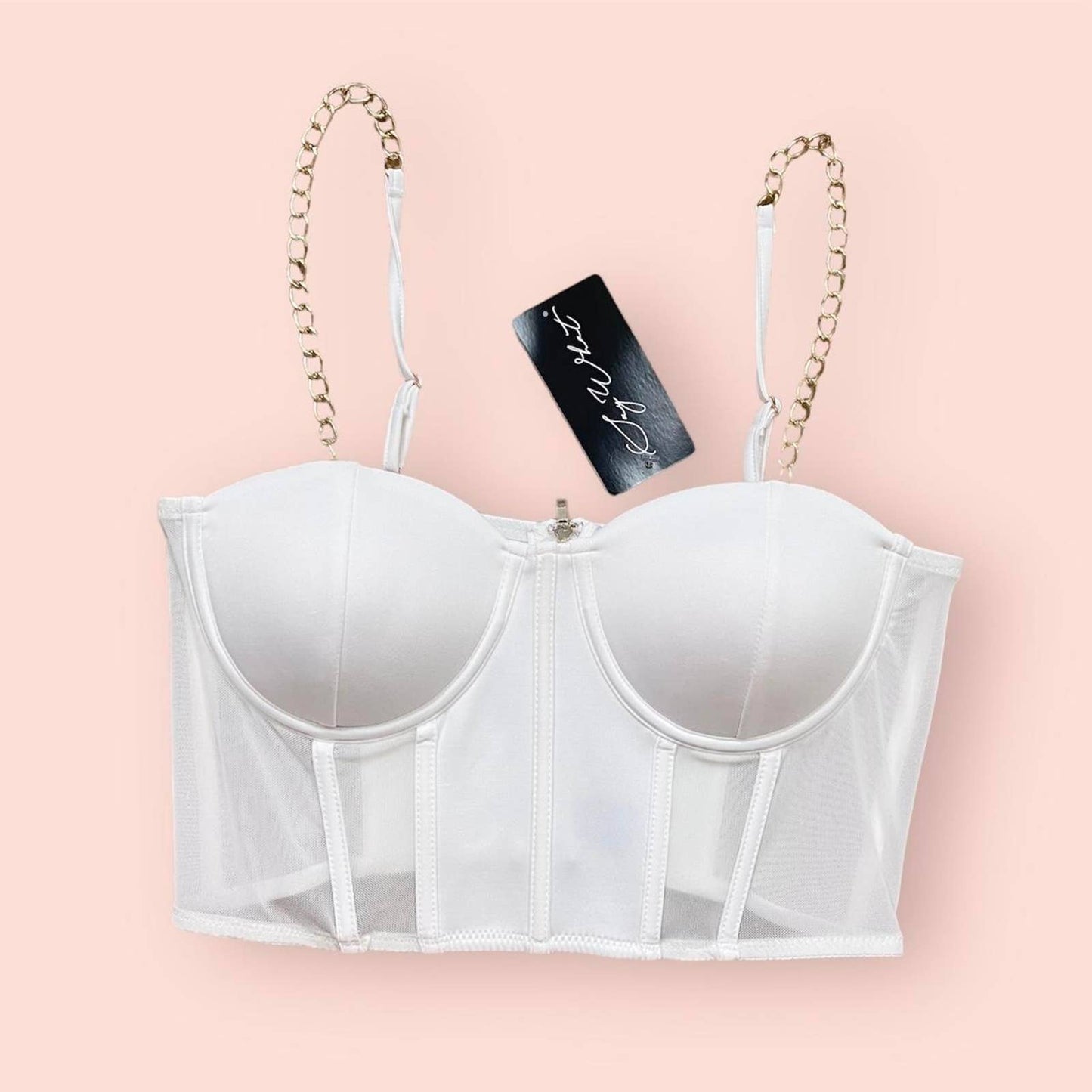 Preowned Say What White Bustier Crop Top, Size Medium