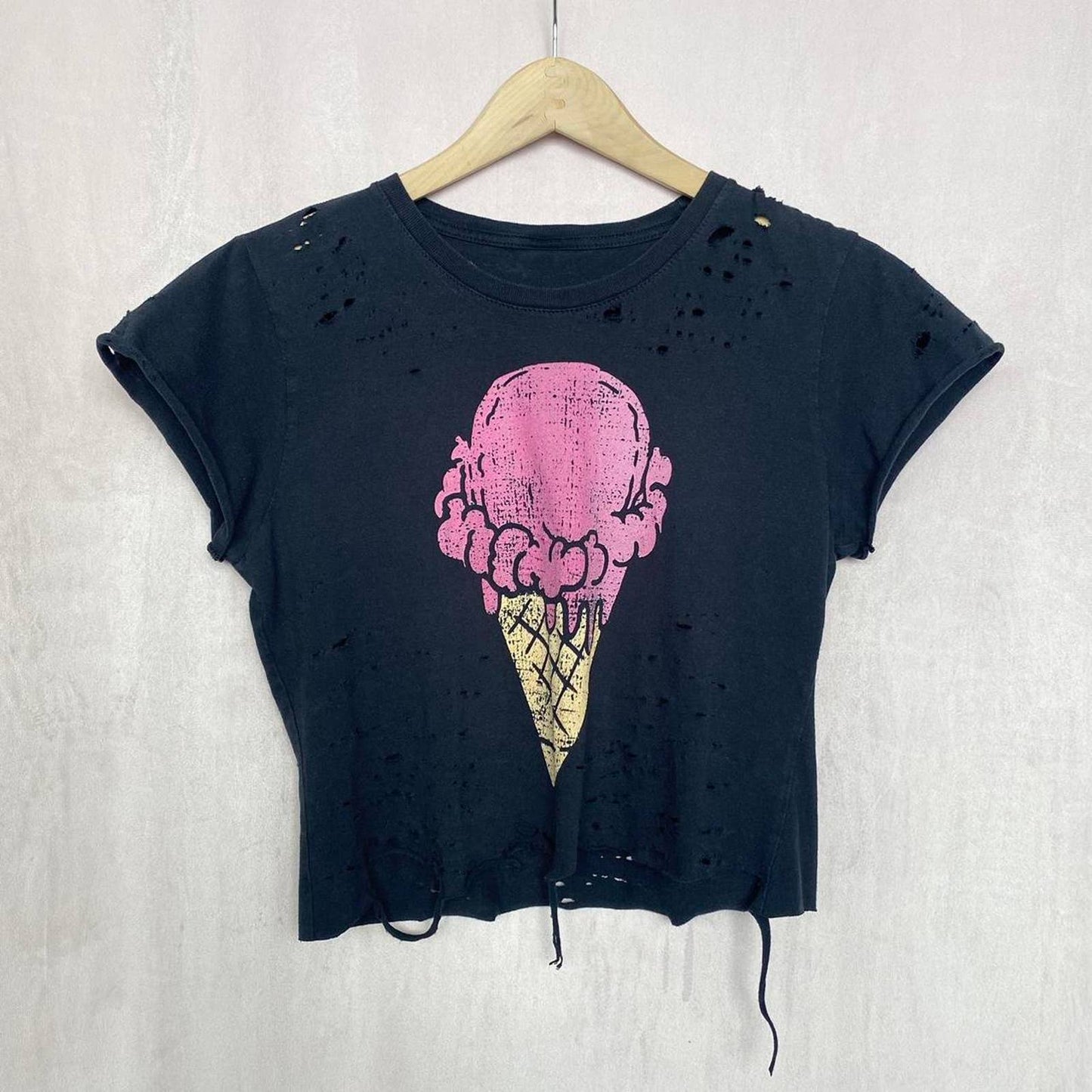 Reworked Distressed Ice Cream Tee, Size Small