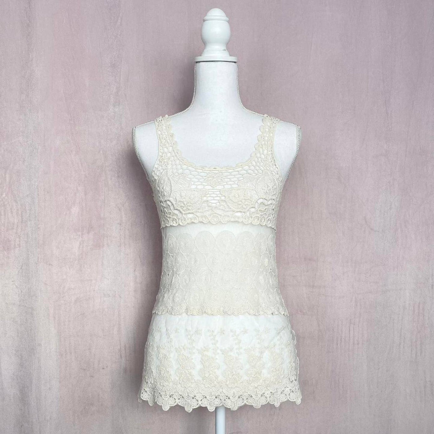 Secondhand Tiered Floral Crochet Lace Tank Top, Size Small