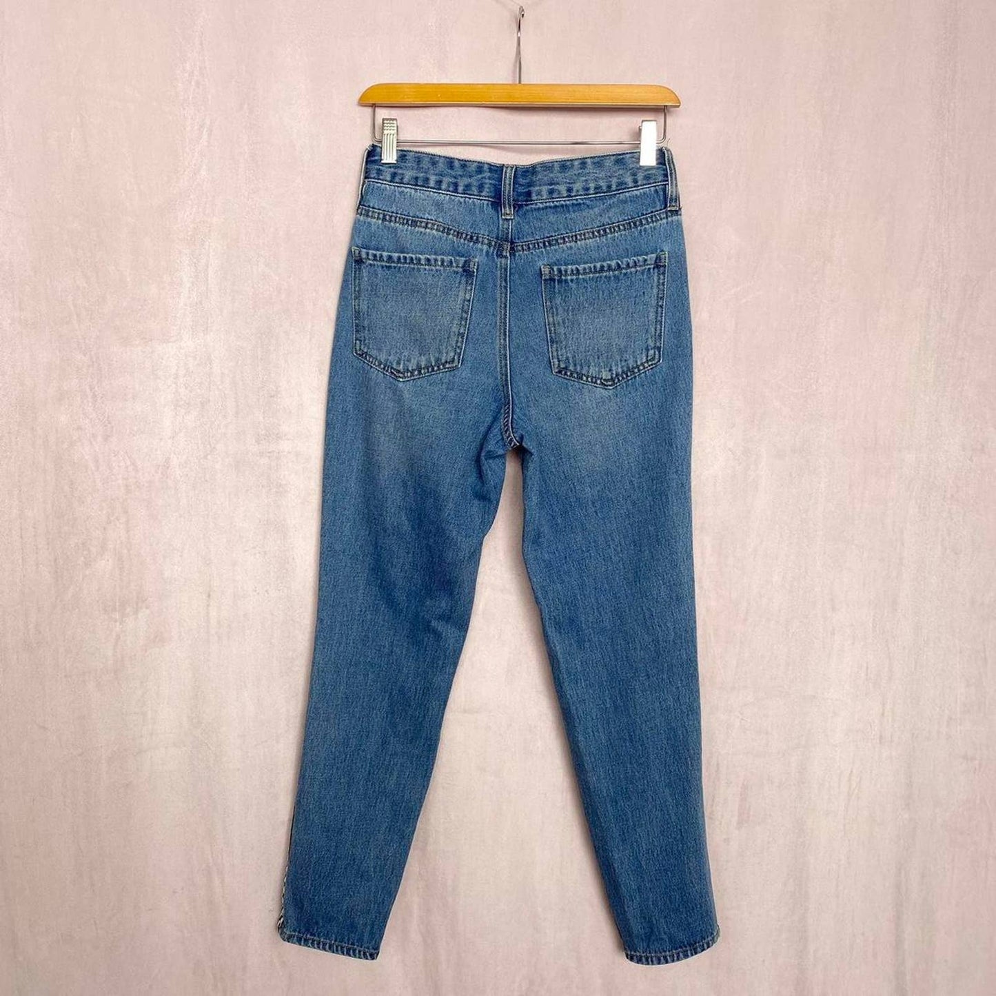 Secondhand Empyre Eileen Checkered Stripe Distressed Mom Jeans, Size 0