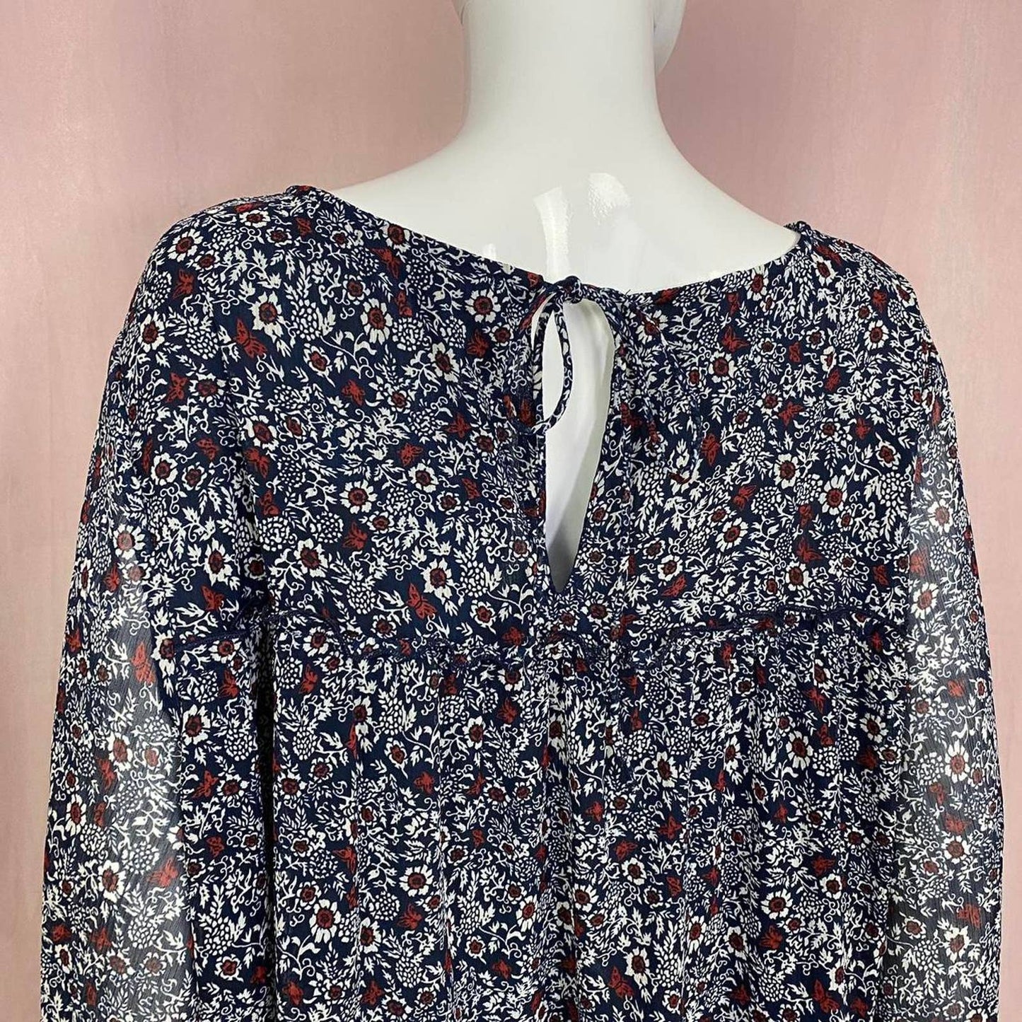 Secondhand Ellos Tier Ruffle Peasant Dress in Navy Ditsy Floral, Size 24