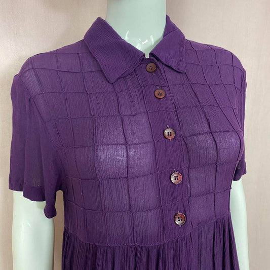 Vintage Erika Taylor Purple Mesh Button Down Maxi Dress, Size Small