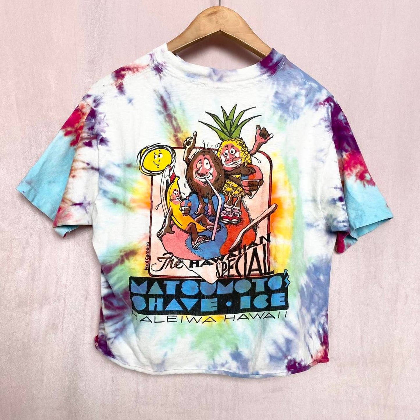 Vintage Matsumoto’s Shave Ice Hawaii Tie Dye Crop Tee, Size Large