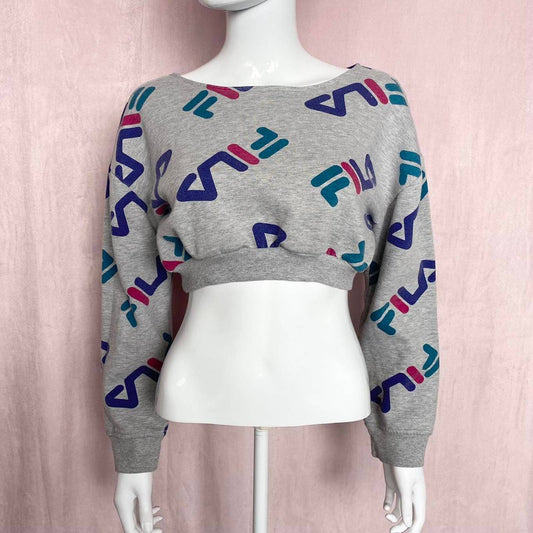 Reworked FILA Crop Crewneck Sweatshirt, Size Small