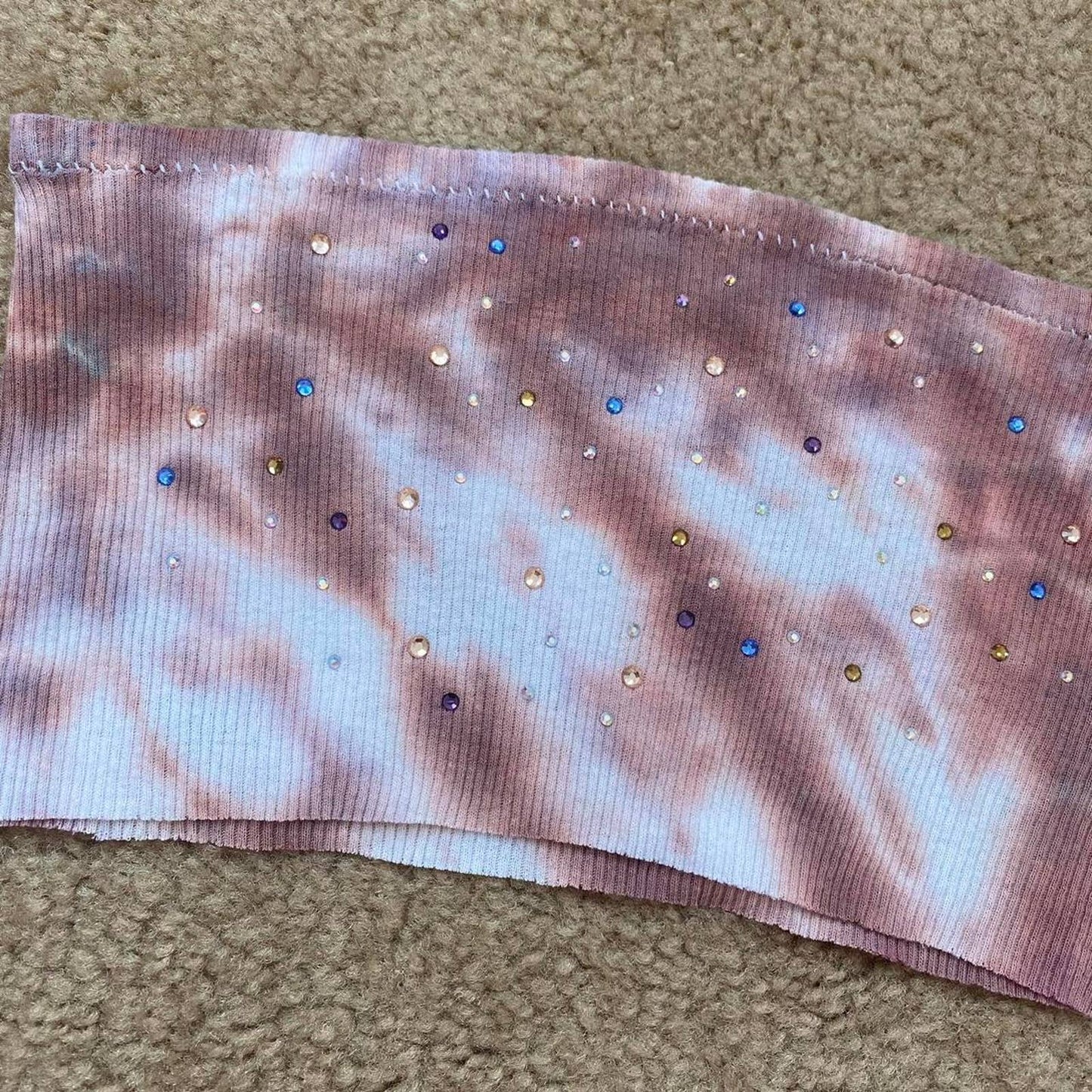 Scrap Fabric Rhinestone Tie Dye Crop Tube Top, Size Small
