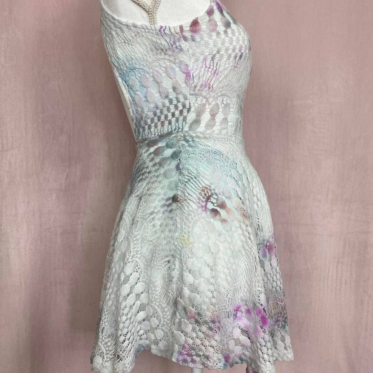 Upcycled Love Culture Tie Dye Mini Lace Dress, Size XS