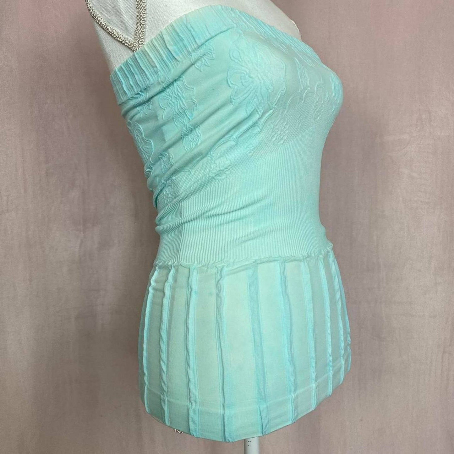 Upcycled Vintage Turquoise Watercolor Tube Top, Size Small