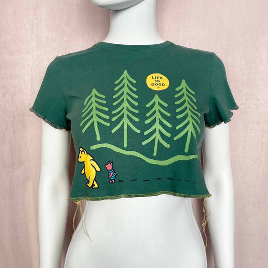 Reworked Life is Good Crop Winnie Crusher Tee, Size XS