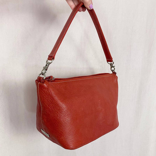 Vintage Tignanello Red-Orange Leather Shoulder Bag