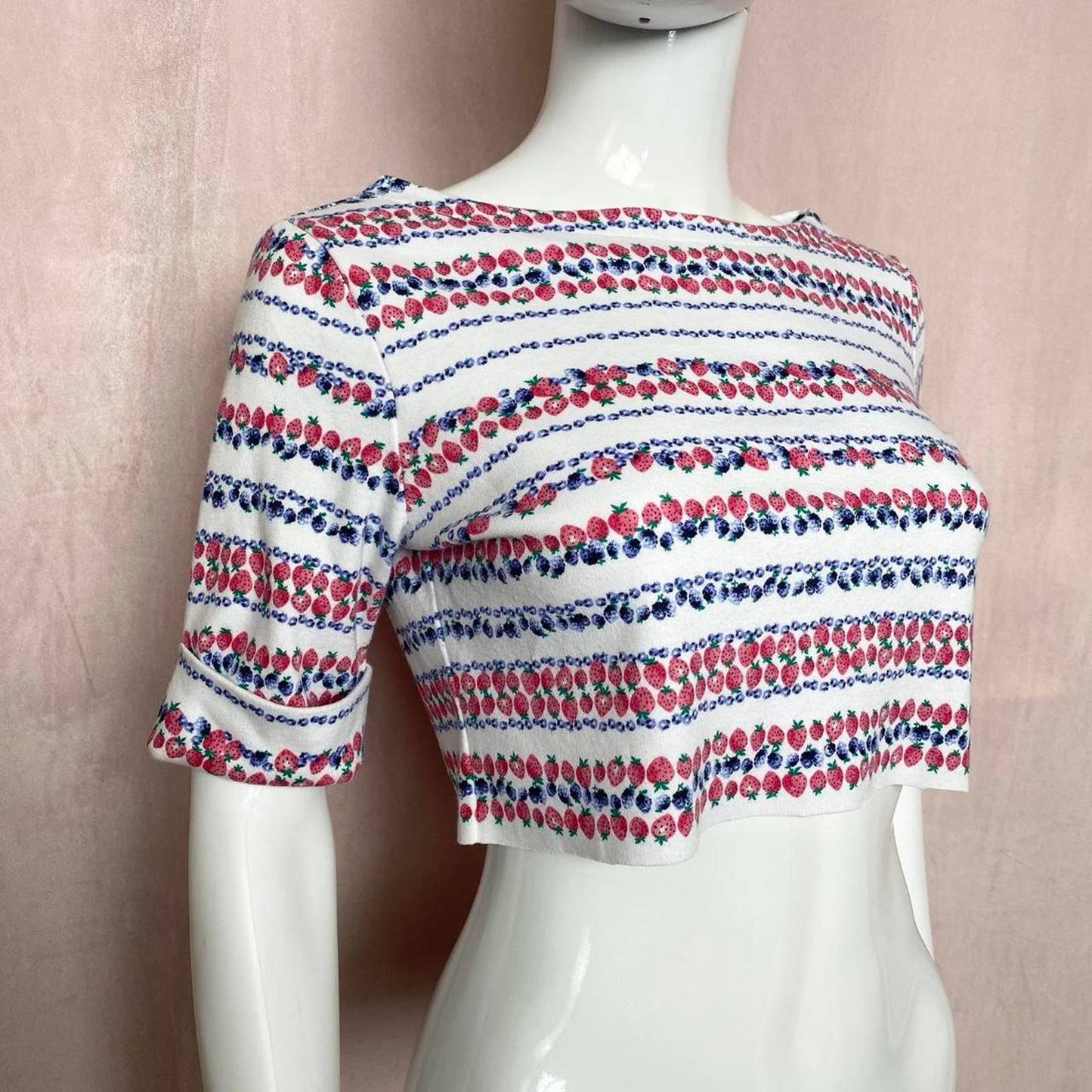 Reworked Karen Scott Berry Print Crop Top, Petite Small