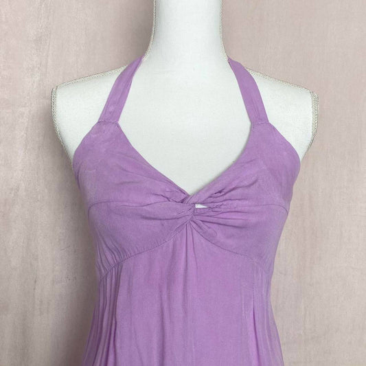 Vintage Purple Rayon Tie Dye Halter Dress, Size Small