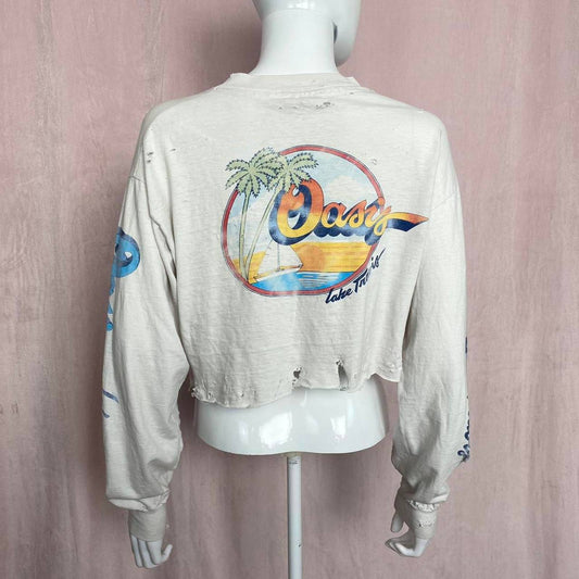 Upcycled Oasis Lake Travis Distressed Crop Long Sleeve, Size Large
