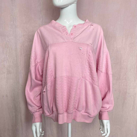 Upcycled Vintage Prestige Global Distressed Pink Crewneck, Size XL