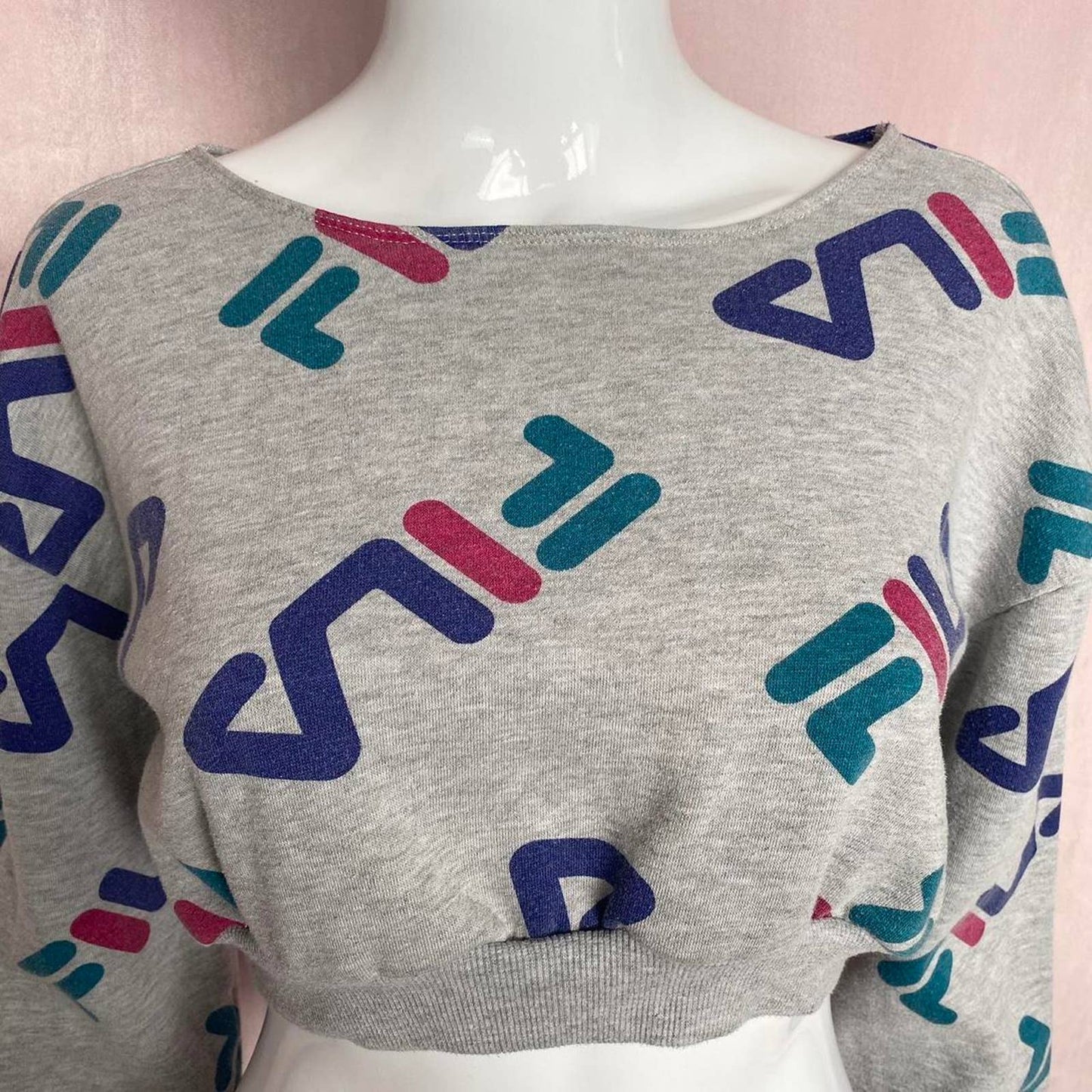 Reworked FILA Crop Crewneck Sweatshirt, Size Small