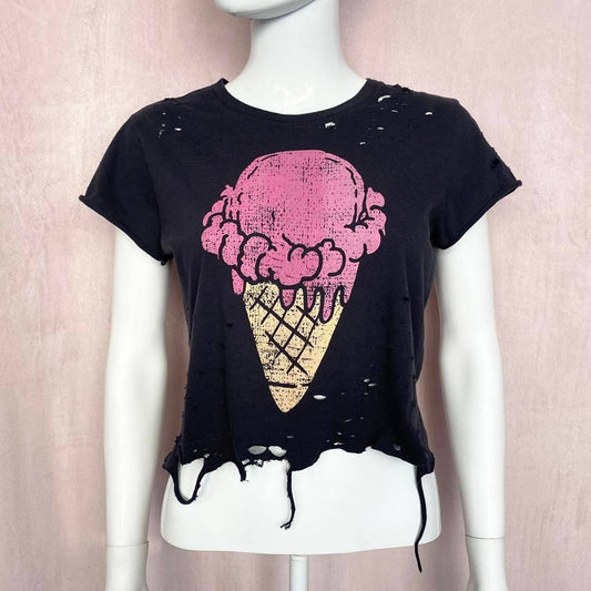 Reworked Distressed Ice Cream Tee, Size Small