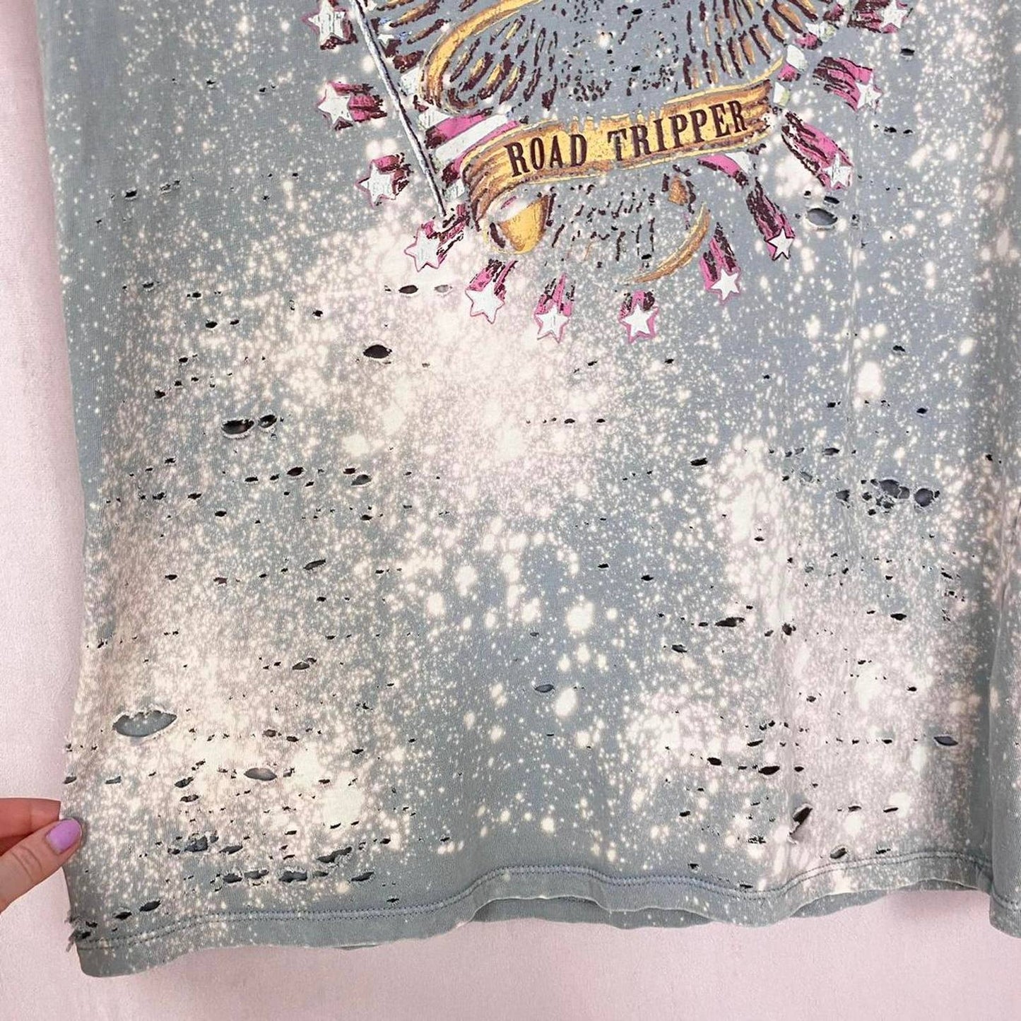 Upcycled Cotton On Distressed Bleached American Graphic Tee, Size Large