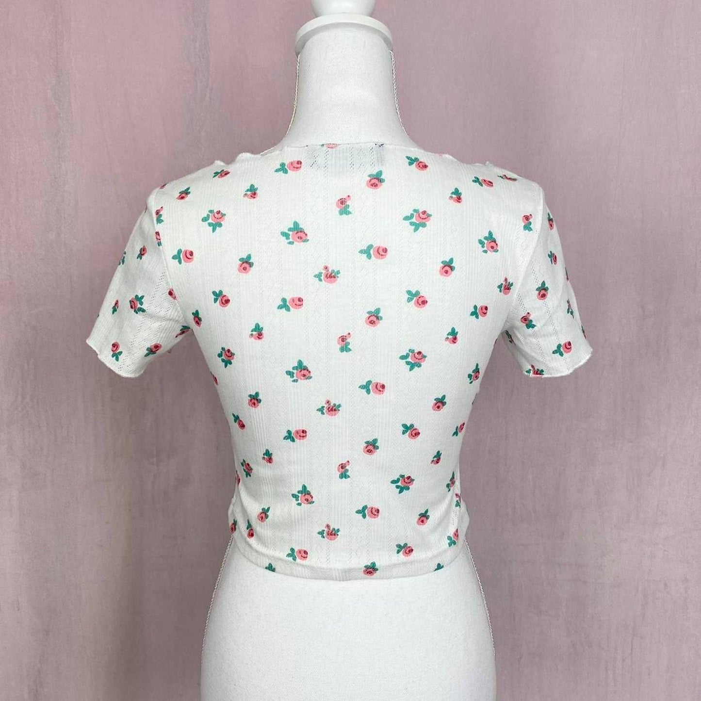 Secondhand Over Kleshas Floral Crop Short Sleeve Blouse, Size Medium