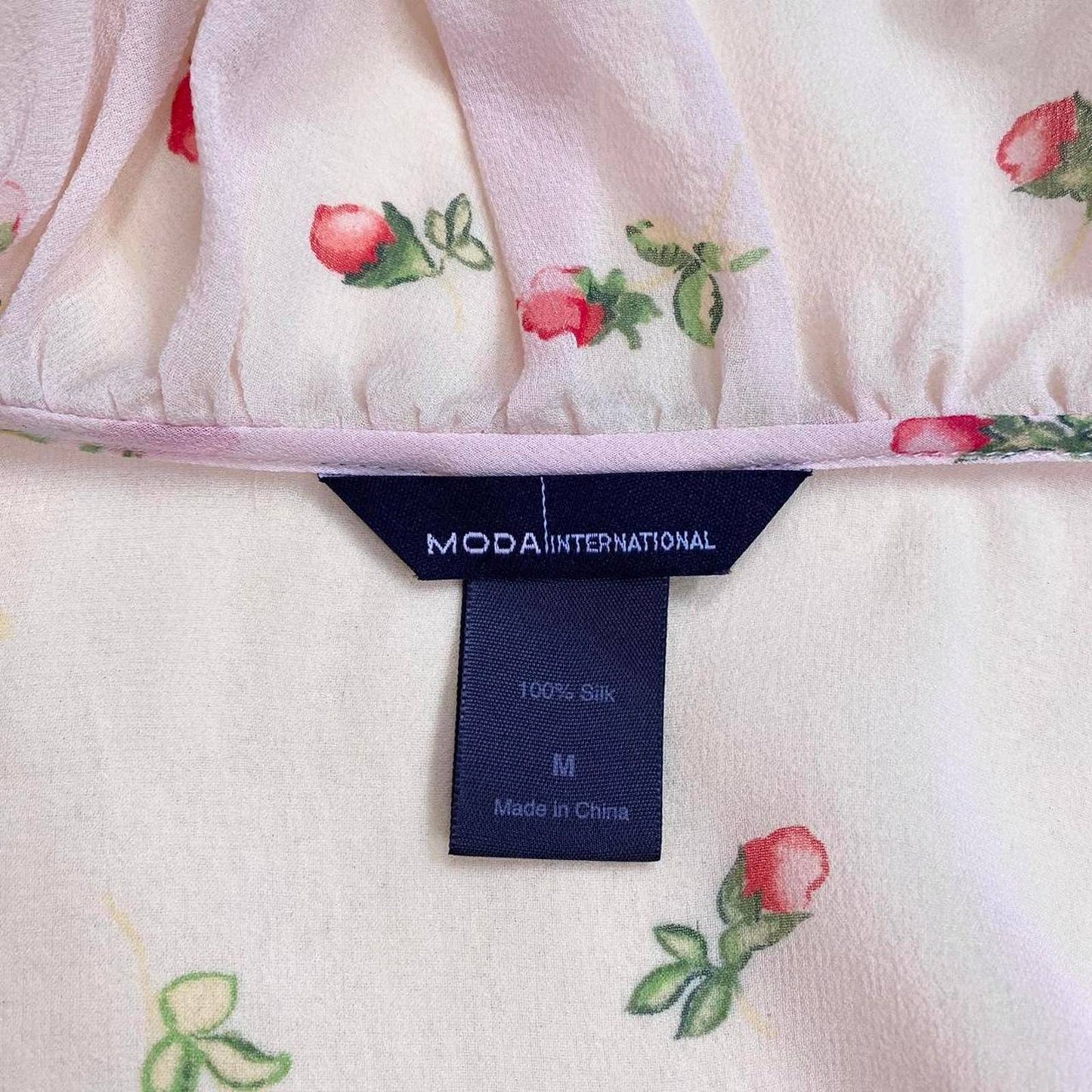 Y2K Moda International Floral Ruffle Wrap Silk Blouse, Size Medium
