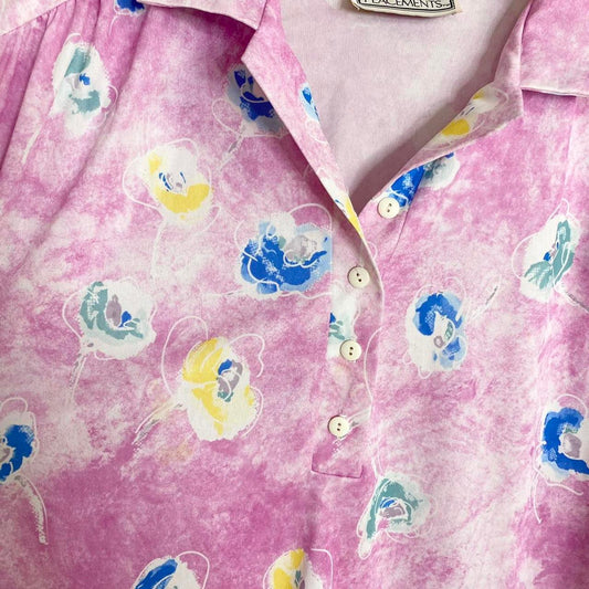 Vintage Placements Floral Button Front Pink Blouse, Size 2X