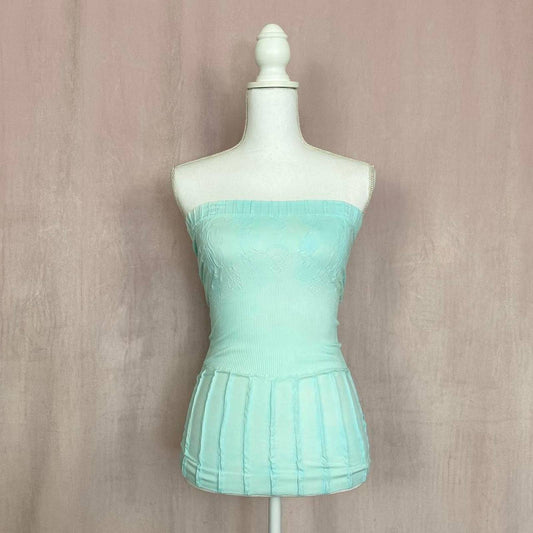 Upcycled Vintage Turquoise Watercolor Tube Top, Size Small