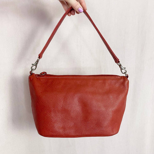 Vintage Tignanello Red-Orange Leather Shoulder Bag