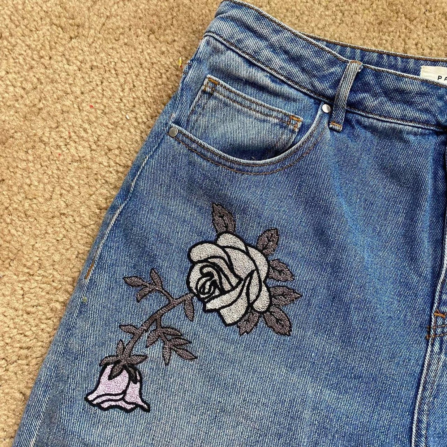 Reworked PacSun Floral Embroidered Cut Off Denim Shorts, Size 30
