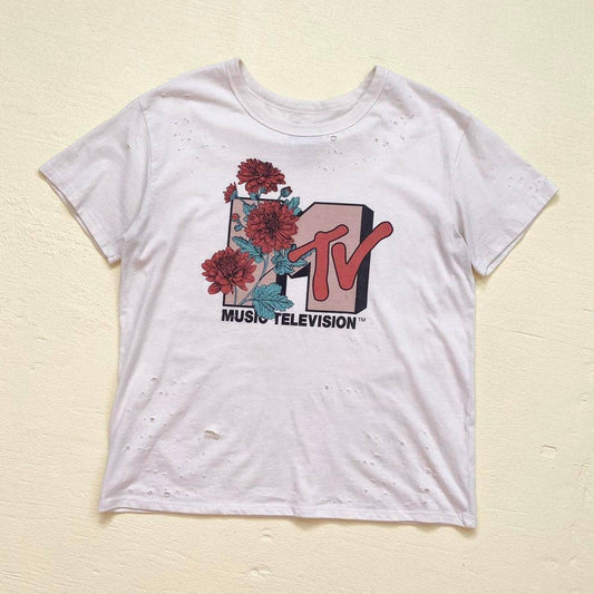 Upcycled MTV Distressed Graphic Tee, Size Large