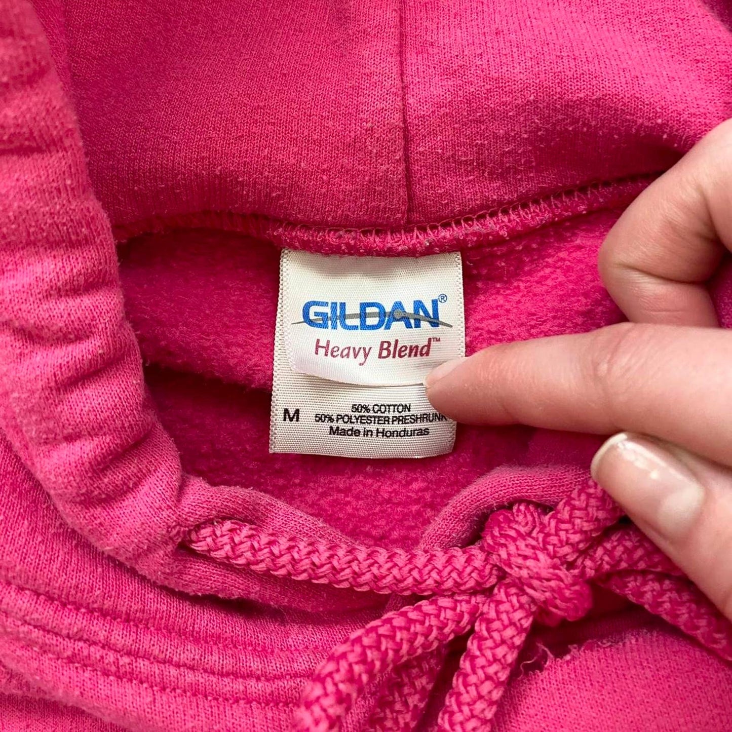Upcycled Gildan Distressed Pink Crop Hoodie, Size Medium
