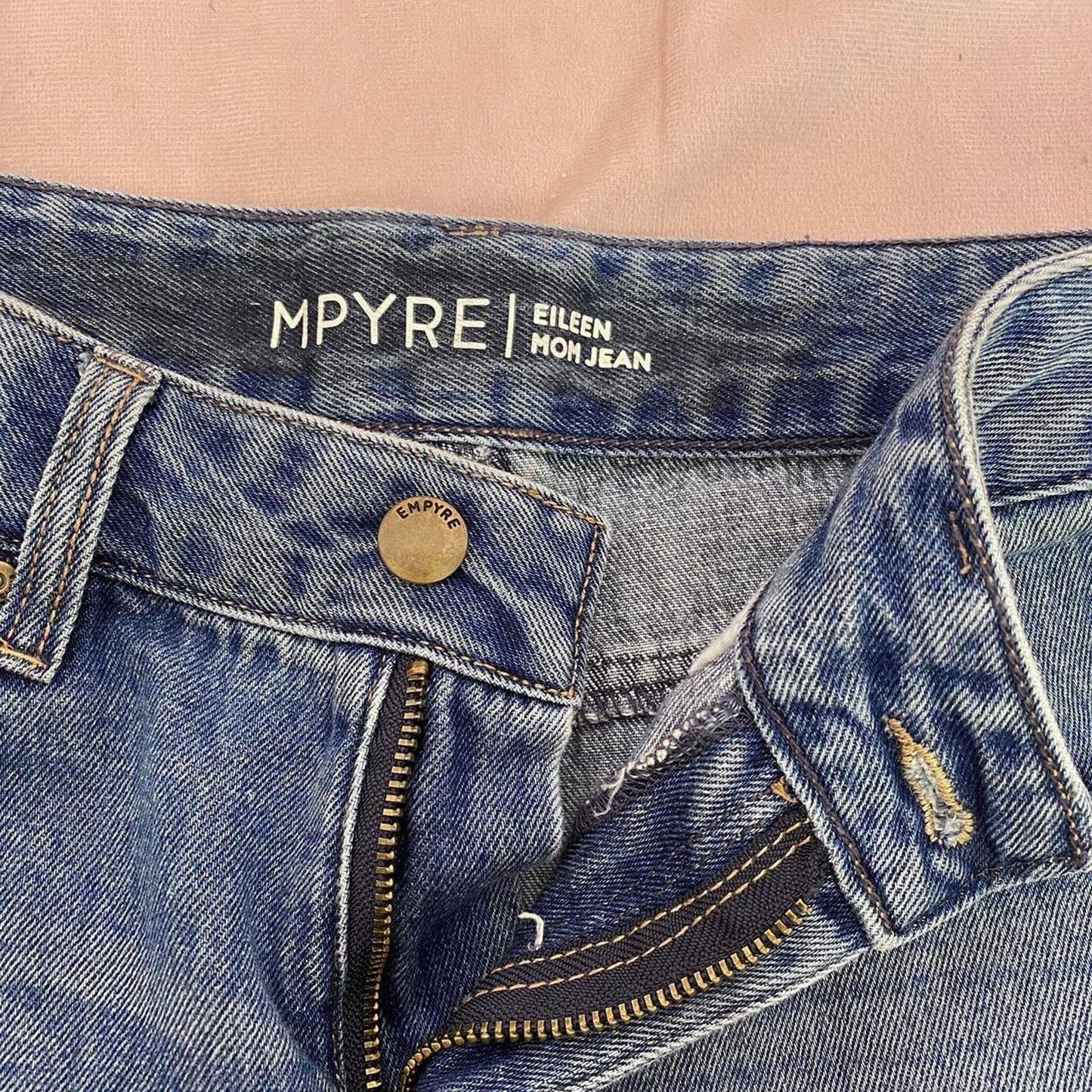 Secondhand Empyre Eileen Checkered Stripe Distressed Mom Jeans, Size 0