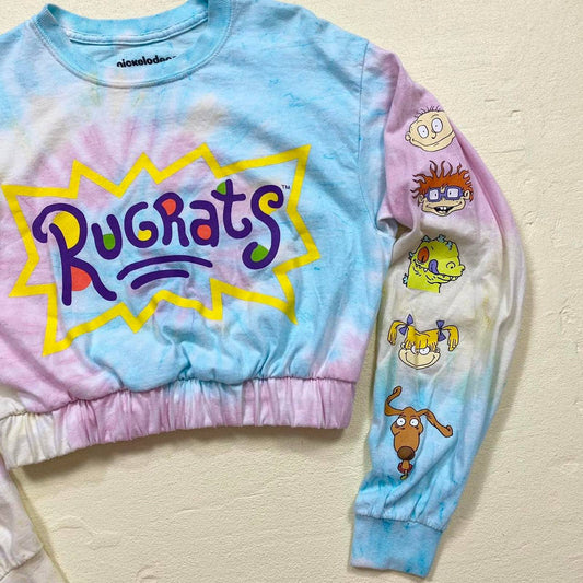 Upcycled Nickelodeon Rugrats Tie Dye Crop Long Sleeve, Size Small