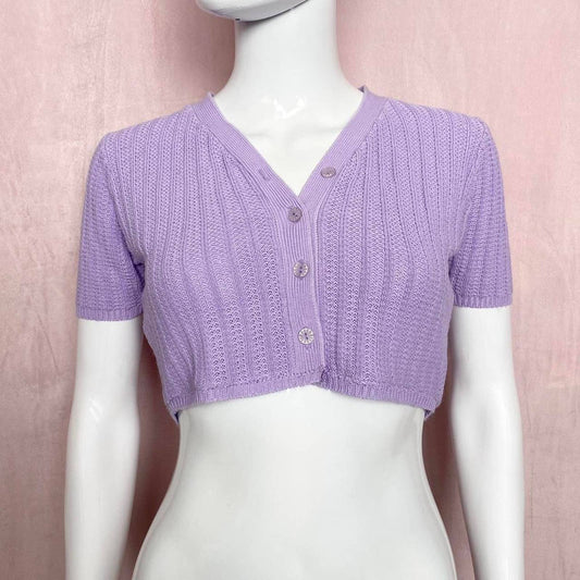 Reworked DoDo Short Sleeve Knit Crop Cardigan, Size XS