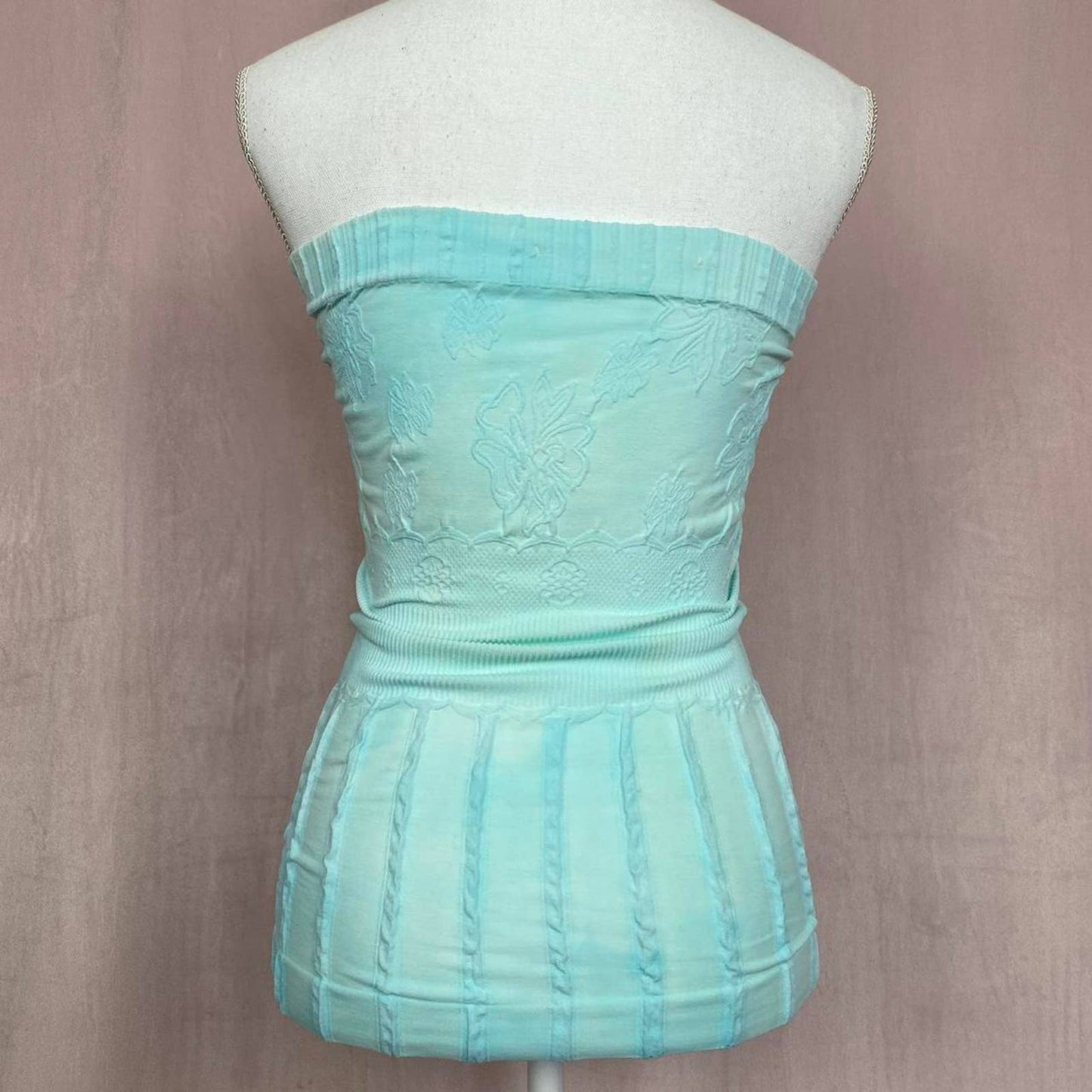 Upcycled Vintage Turquoise Watercolor Tube Top, Size Small