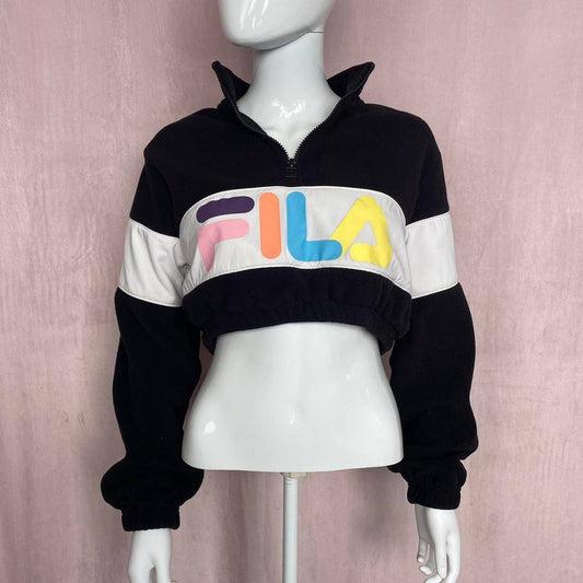 Reworked FILA Crop 1/4 Zip Fleece Pullover, Size Small