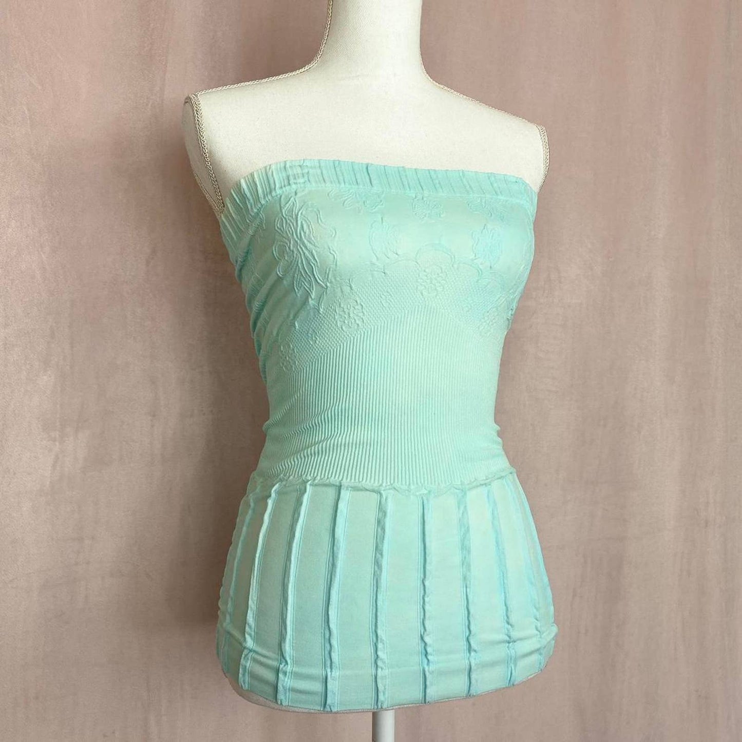 Upcycled Vintage Turquoise Watercolor Tube Top, Size Small