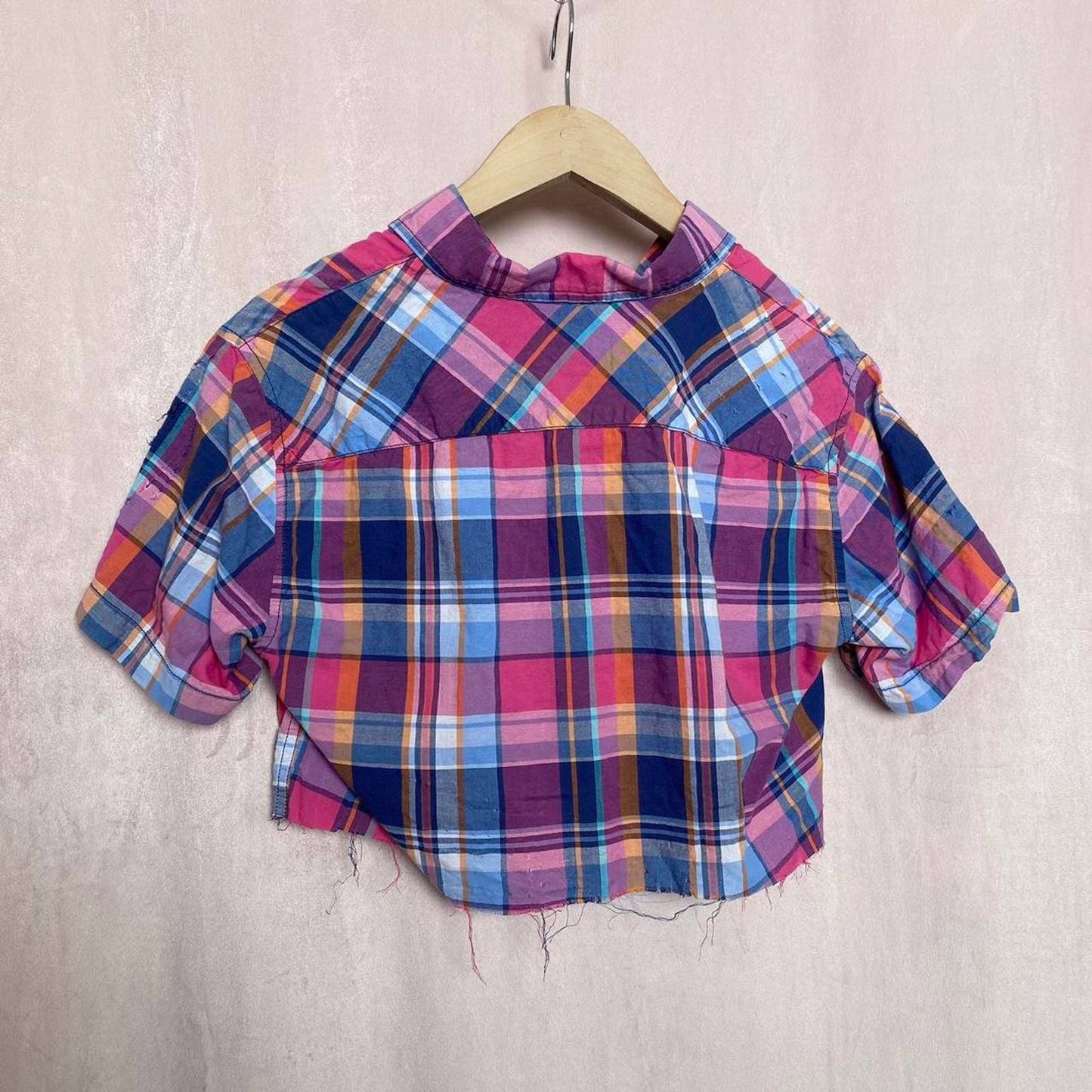 Upcycled Y2K American Eagle Outfitters Distressed Crop Button Up, Size XS