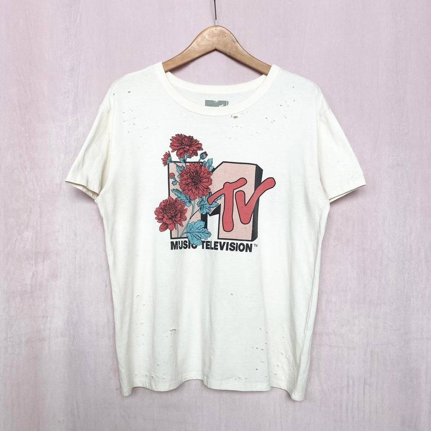Upcycled MTV Distressed Graphic Tee, Size Large