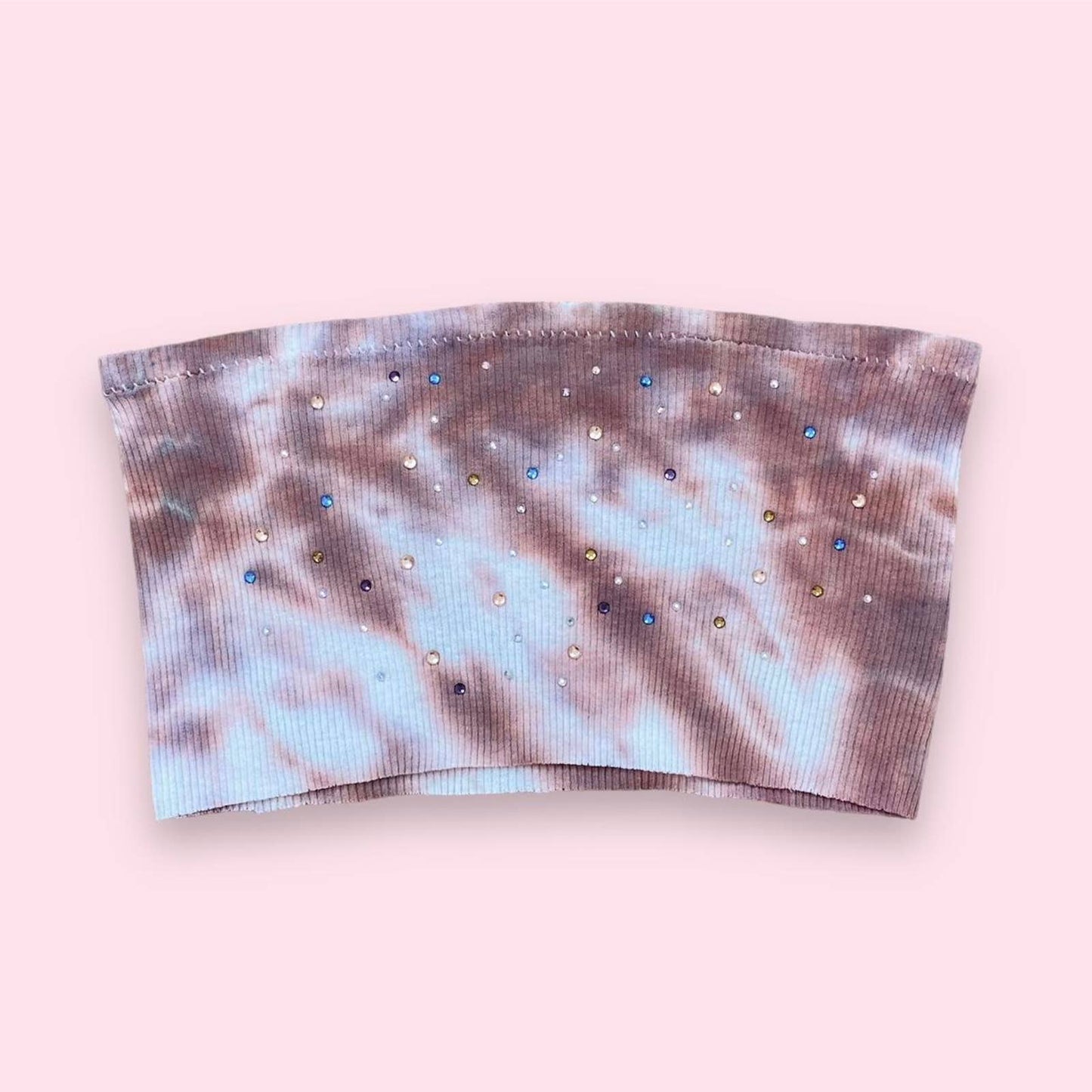 Scrap Fabric Rhinestone Tie Dye Crop Tube Top, Size Small