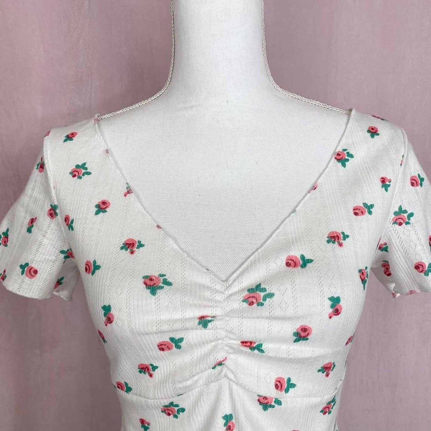 Secondhand Over Kleshas Floral Crop Short Sleeve Blouse, Size Medium
