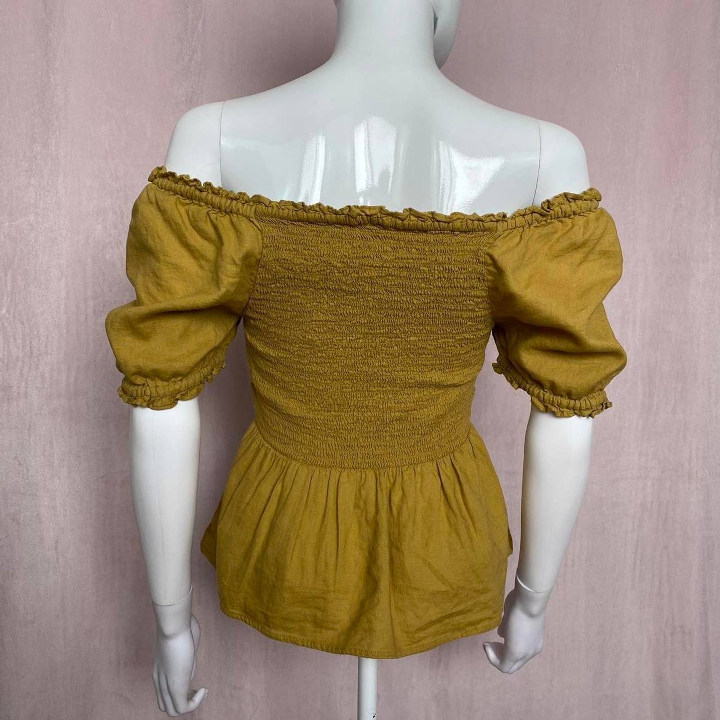 Secondhand Old Navy Mustard Smocked Puff Sleeve Top, Size Small