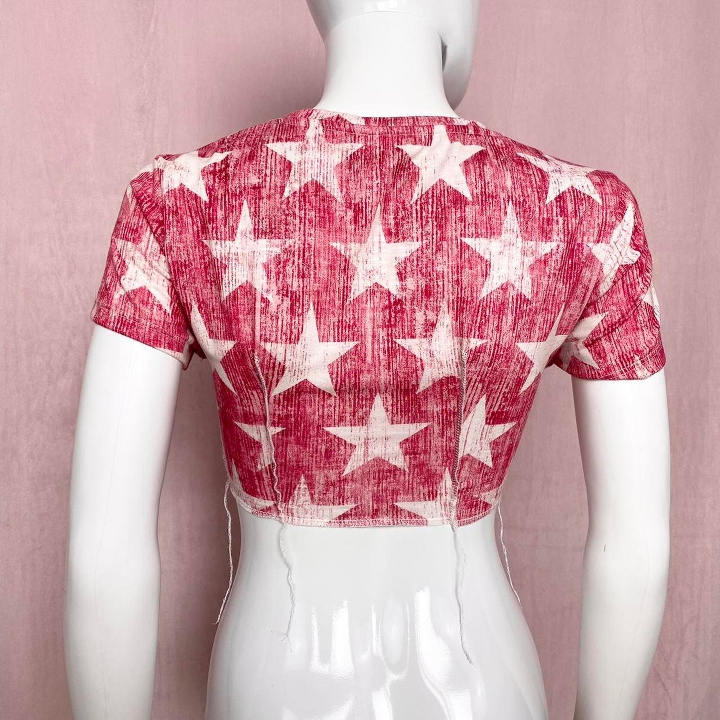Reworked Christopher & Banks Red Star Stretchy Crop Top P/S Y2K Grunge Patriotic