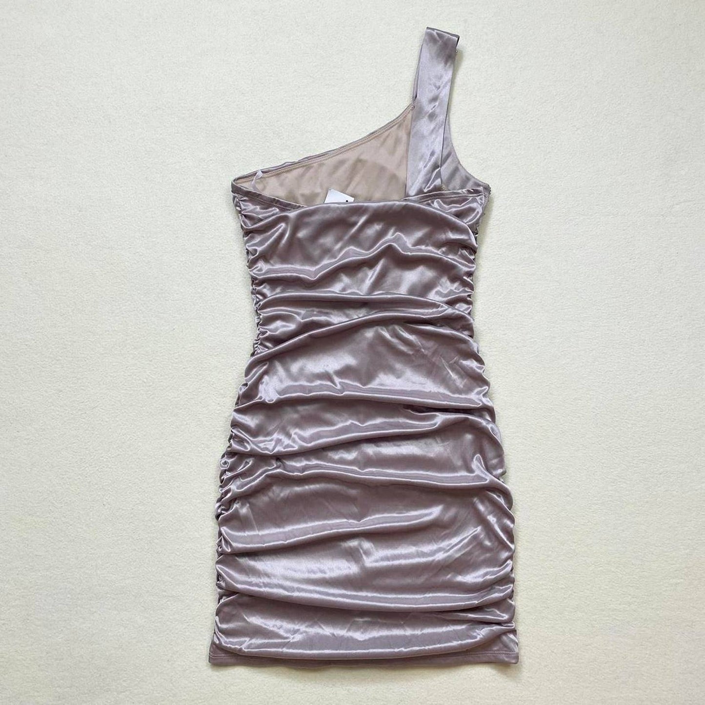 Secondhand Deb One Shoulder Embellished Ruched Satin Dress, Size Small