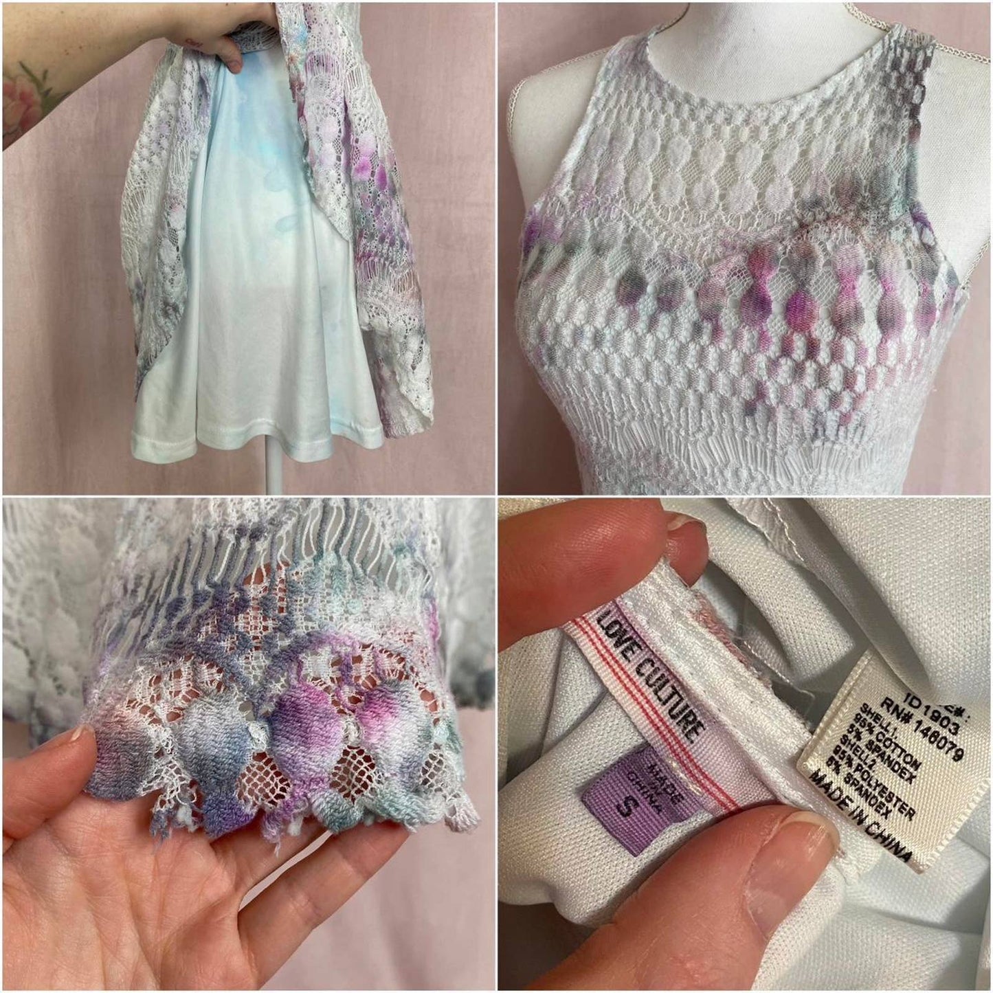 Upcycled Love Culture Tie Dye Mini Lace Dress, Size XS