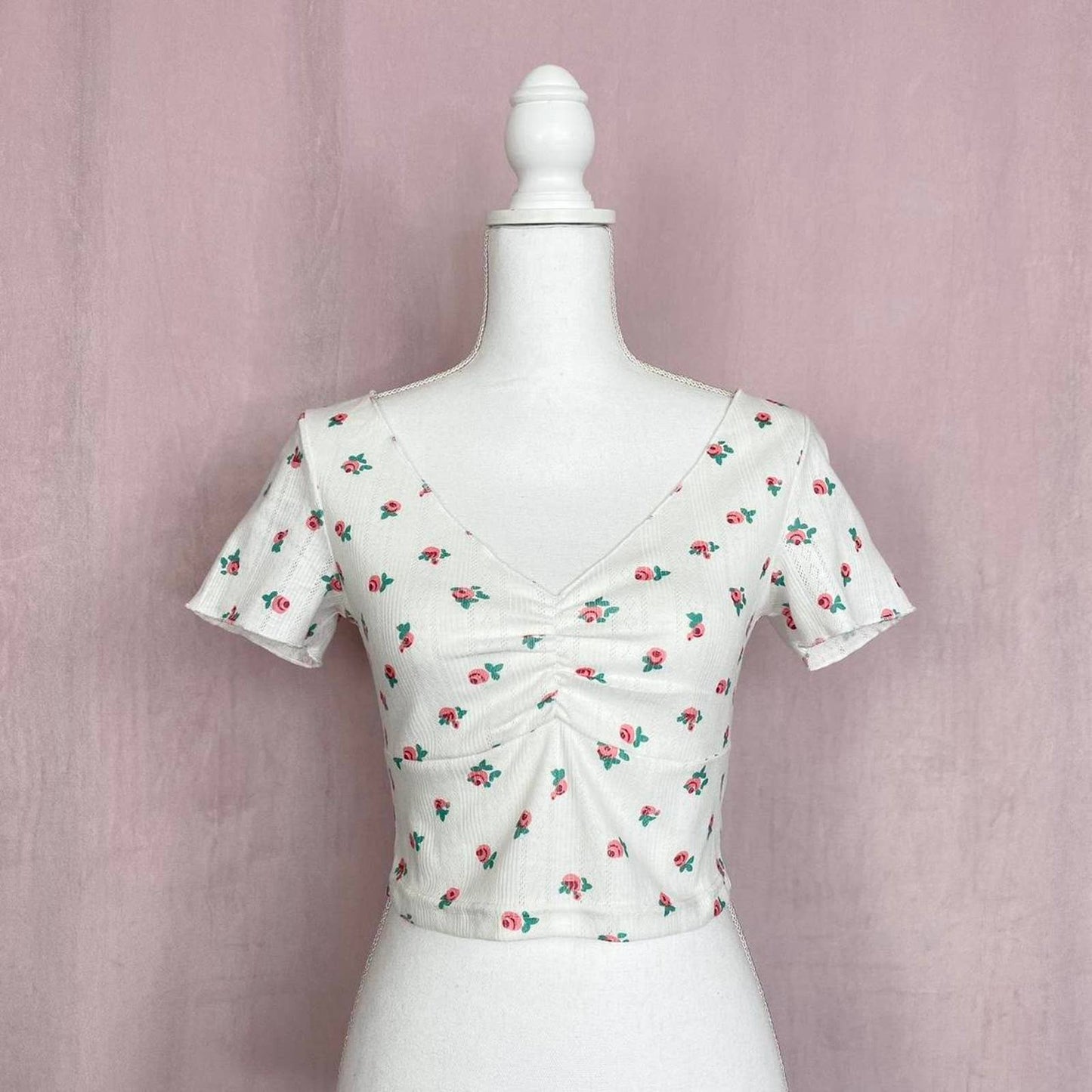 Secondhand Over Kleshas Floral Crop Short Sleeve Blouse, Size Medium