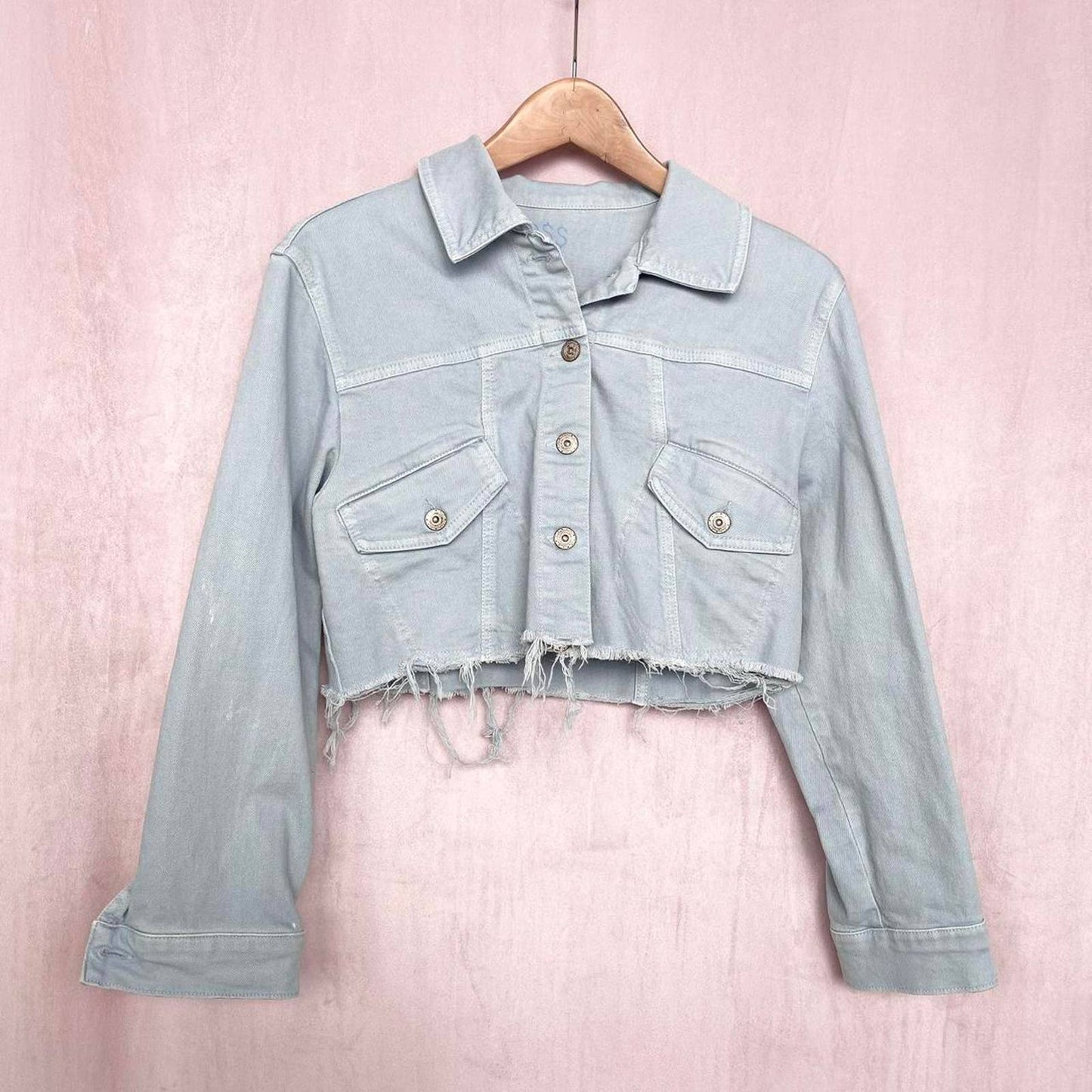 Reworked Frayed Crop Denim Jean Jacket