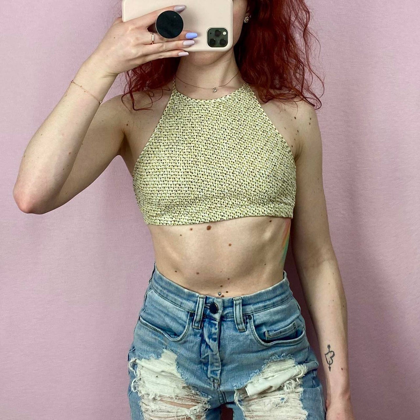 Secondhand Urban Outfitters Smocked Floral Crop Halter Tank, Size Small