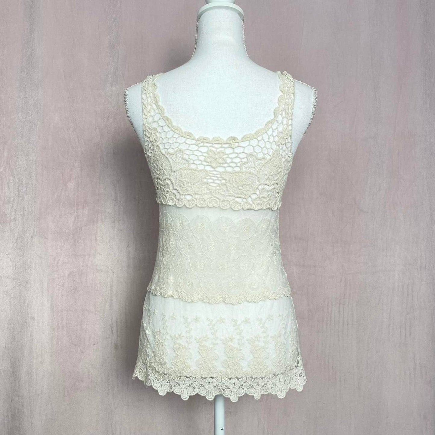 Secondhand Tiered Floral Crochet Lace Tank Top, Size Small