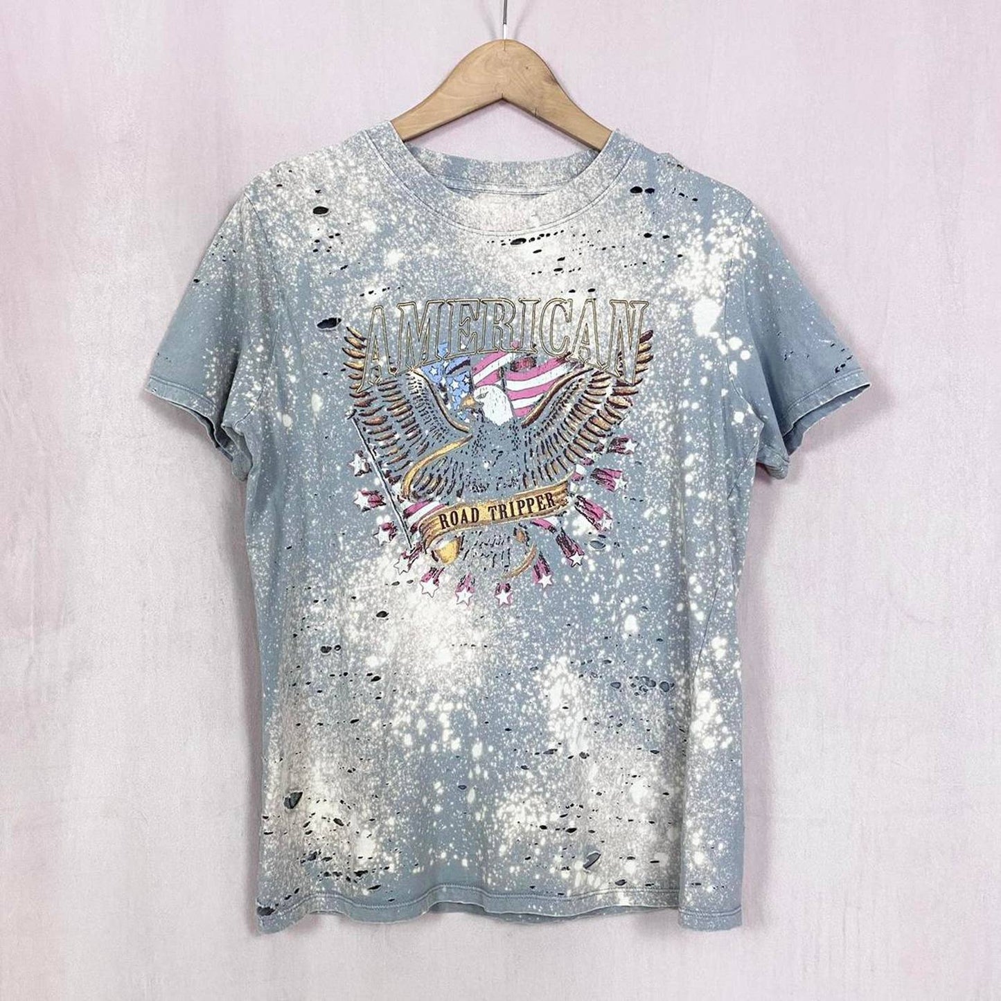 Upcycled Cotton On Distressed Bleached American Graphic Tee, Size Large