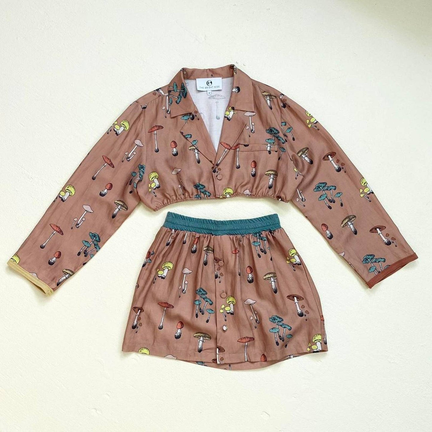 Upcycled Mushroom Crop Jacket & Skirt Set, Size S/M