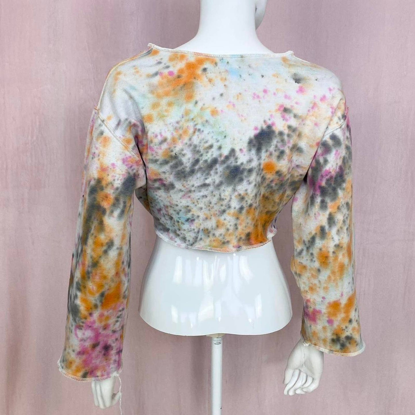 Upcycled Tie Dye Crop Crewneck Sweatshirt, Size Small