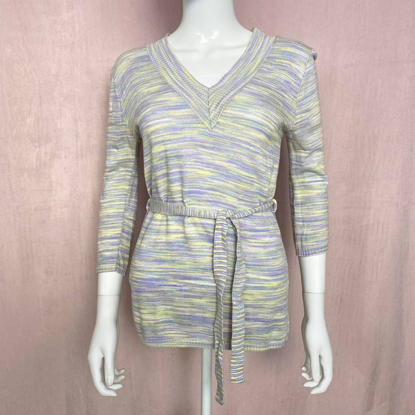 Vintage Knit Avenue 3/4 Sleeve V-Neck Sweater, Size Large